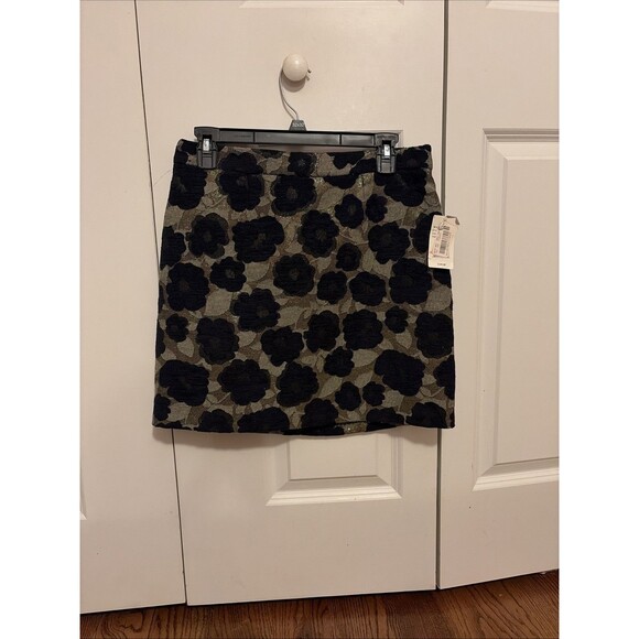 Sam Edelman Metallic Floral Jacquard Straight Pencil Mini Skirt 8 Navy Gold NWT - Picture 2 of 6